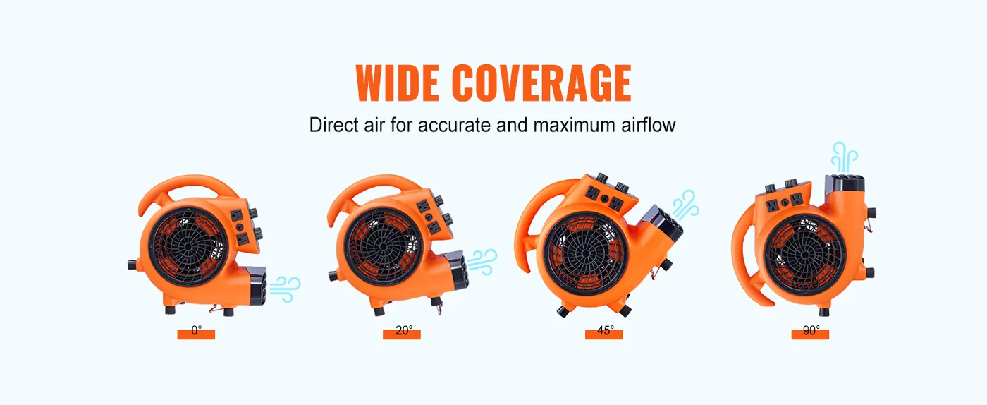 VEVOR Floor Blower 0&deg;、 20&deg;、45&deg;、90&deg; 1450 RPM Adjustable Angle