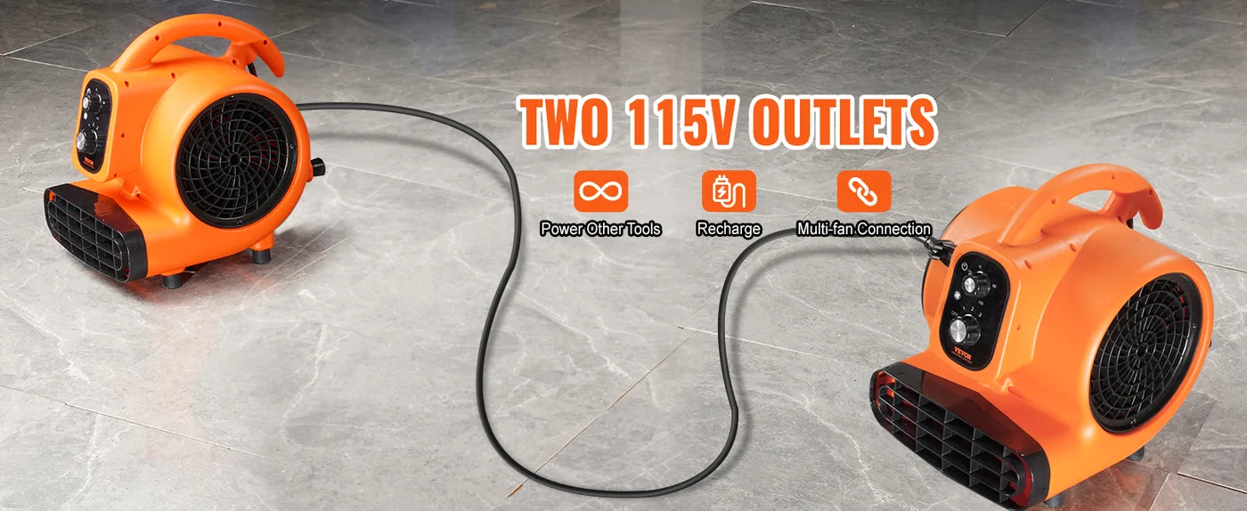 VEVOR Floor Blower 0&deg;、 20&deg;、45&deg;、90&deg; 1450 RPM Built-in Outlets