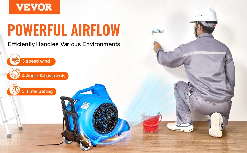 VEVOR Floor Blower 0&deg;、20&deg;、90&deg; 1550 RPM overview