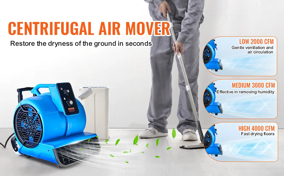 VEVOR Floor Blower 0&deg;、20&deg;、90&deg; 1550 RPM feature 1