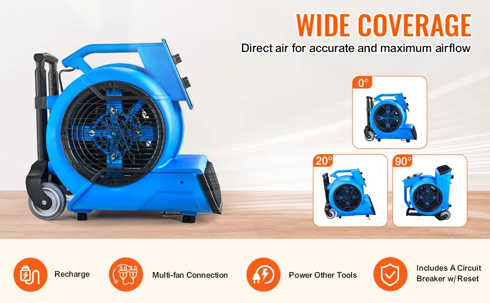 VEVOR Floor Blower 0&deg;、20&deg;、90&deg; 1550 RPM feature 3