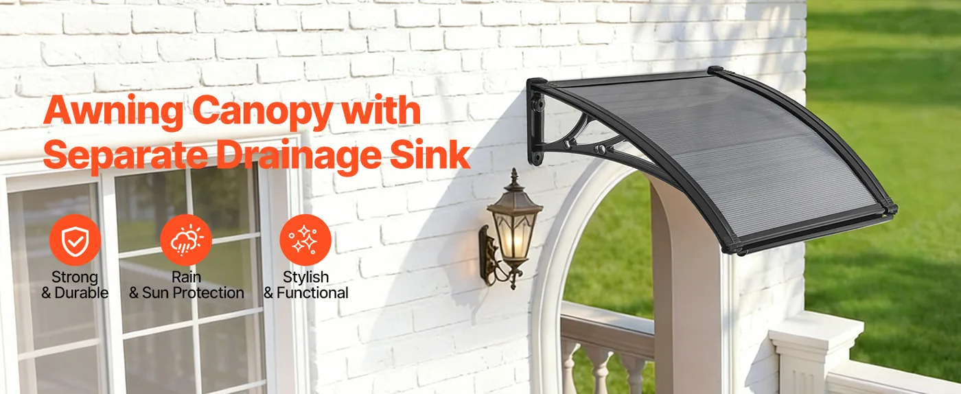 VEVOR Awnings for Door Entrance 24*24 inches Smoke Gray overview
