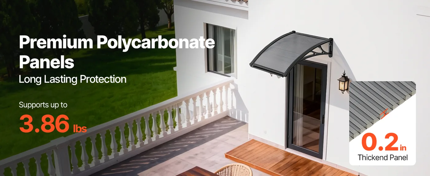 VEVOR Awnings for Door Entrance 24*24 inches Smoke Gray Premium PC Panels