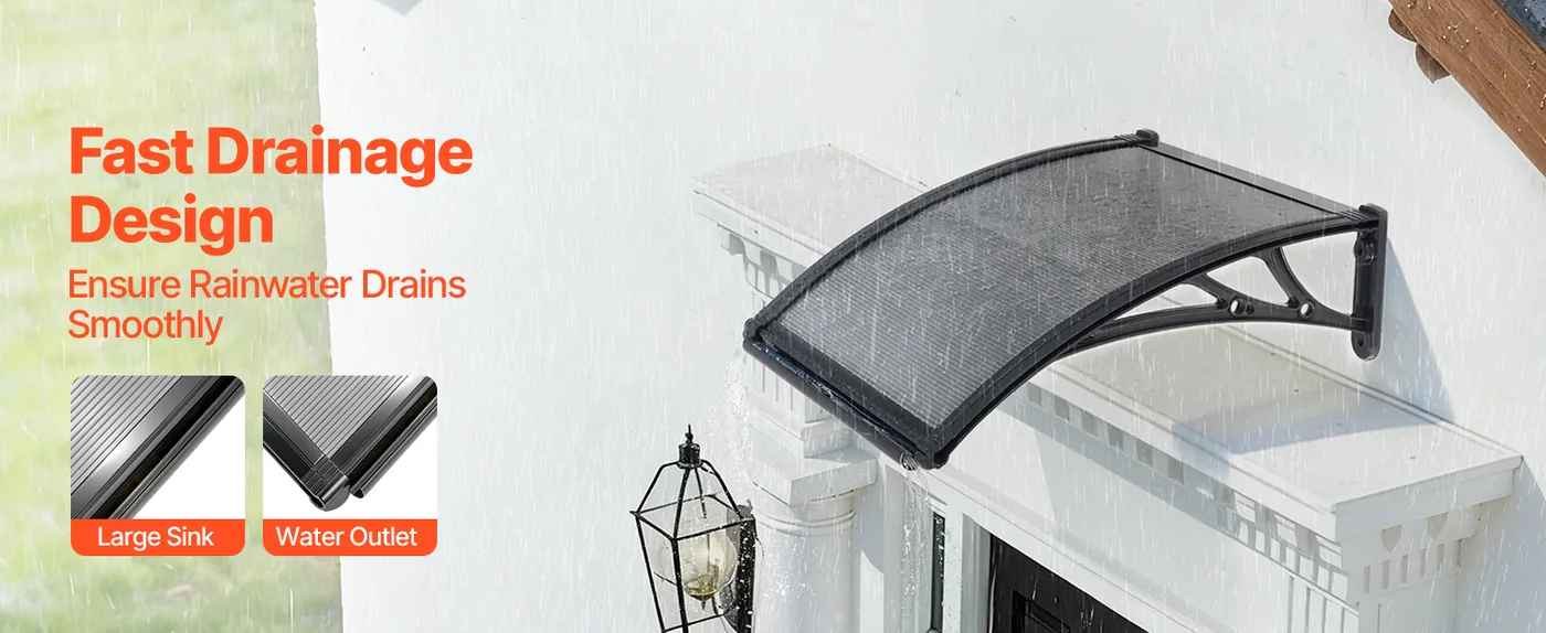 VEVOR Awnings for Door Entrance 24*24 inches Smoke Gray Upgraded Drainage Sink