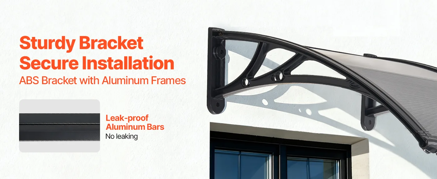 VEVOR Awnings for Door Entrance 24*24 inches Smoke Gray Reinforced Bracket