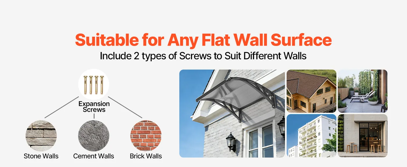 VEVOR Awnings for Door Entrance 24*24 inches Smoke Gray Fits Multiple Wall Types