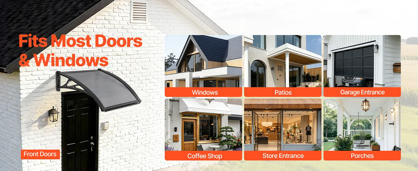 VEVOR Awnings for Door Entrance 24*24 inches Smoke Gray Wide Applications