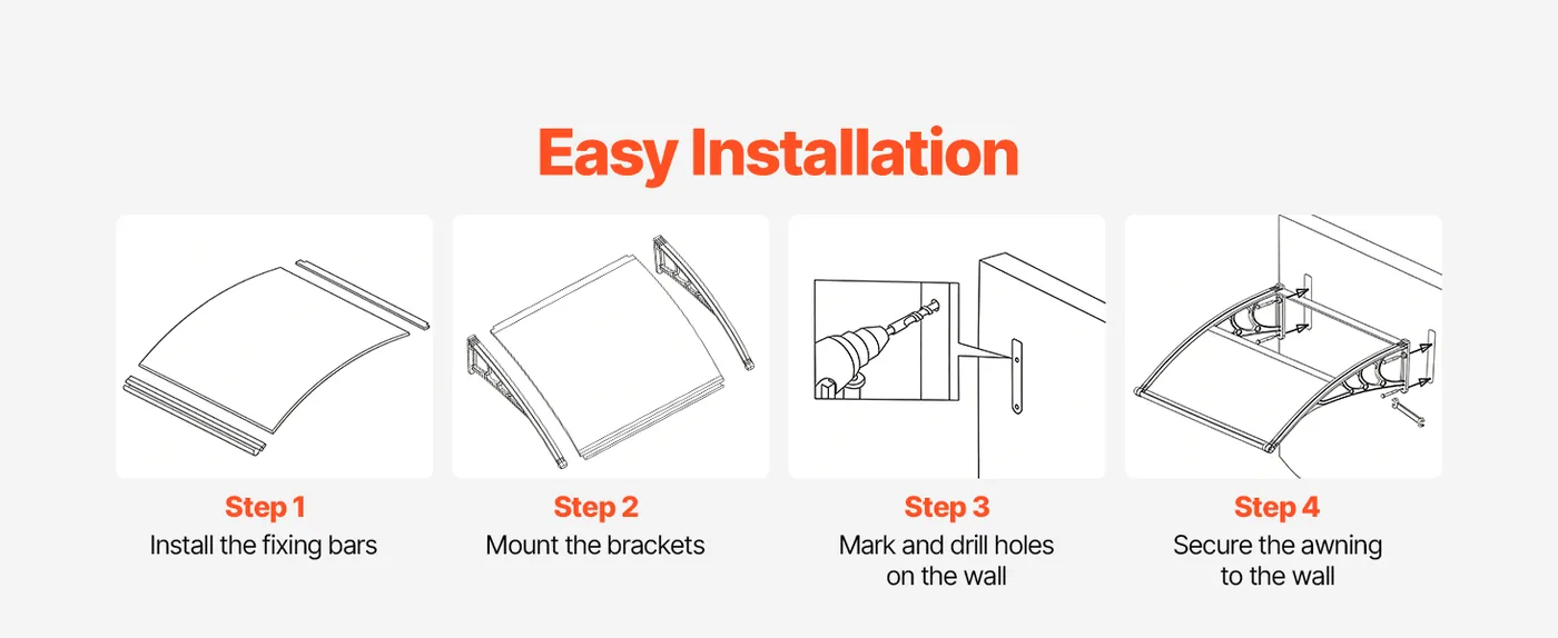 VEVOR Awnings for Door Entrance 24*24 inches Smoke Gray Easy Installation
