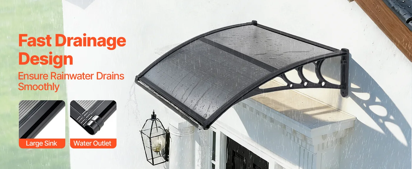 VEVOR Awnings for Door Entrance 30*40 inches Smoke Gray Upgraded Drainage Sink