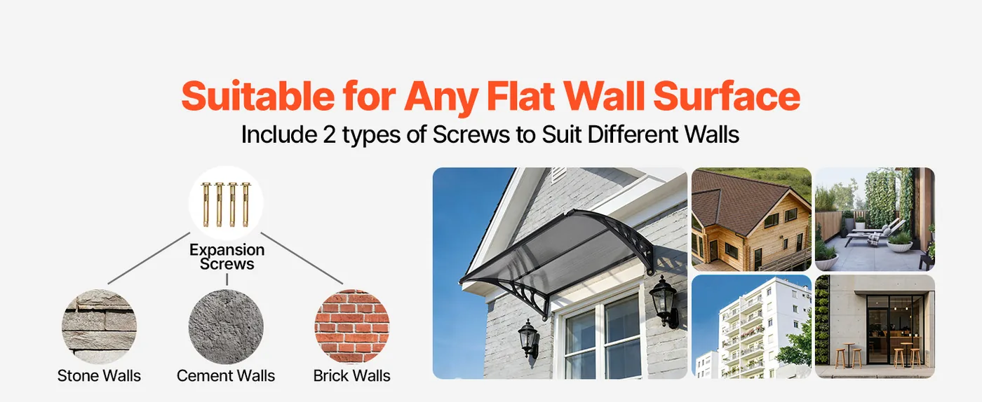 VEVOR Awnings for Door Entrance 30*40 inches Smoke Gray Fits Multiple Wall Types