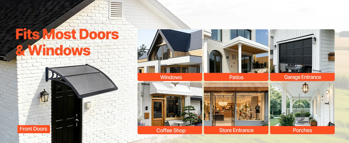 VEVOR Awnings for Door Entrance 30*40 inches Smoke Gray Wide Applications