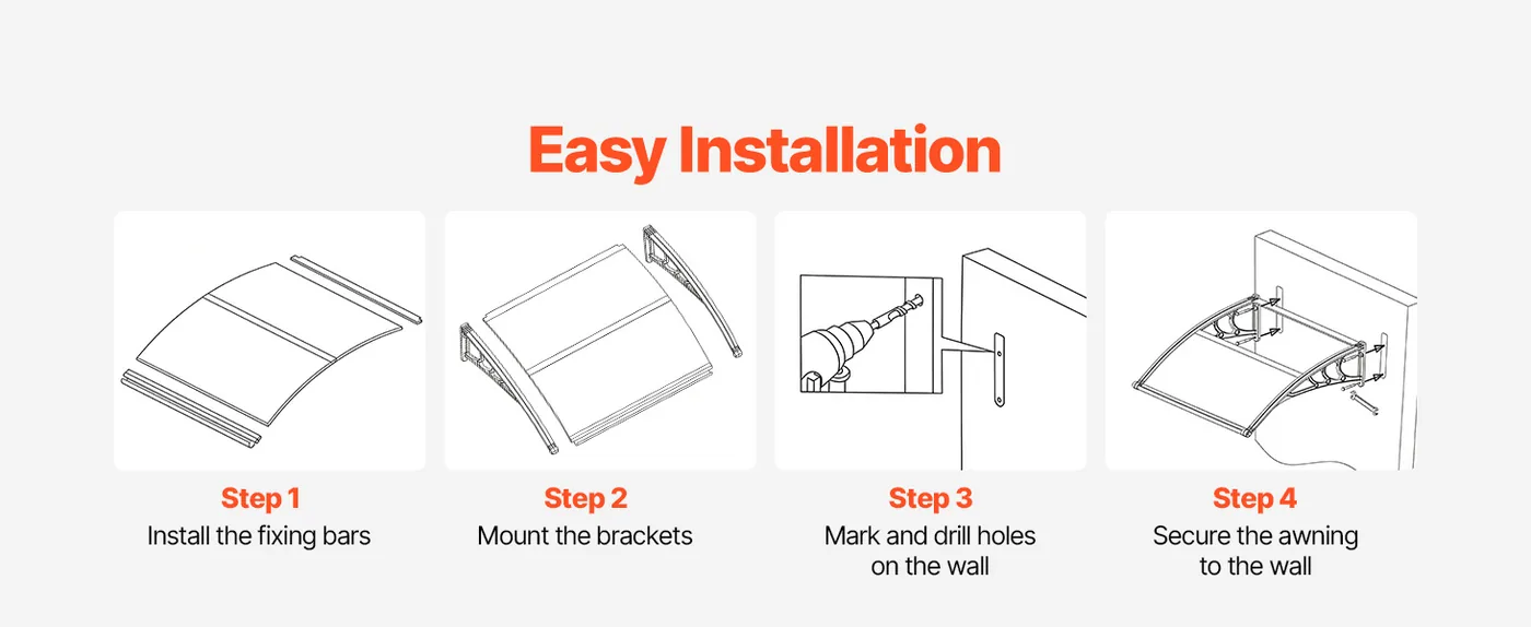 VEVOR Awnings for Door Entrance 30*40 inches Smoke Gray Easy Installation