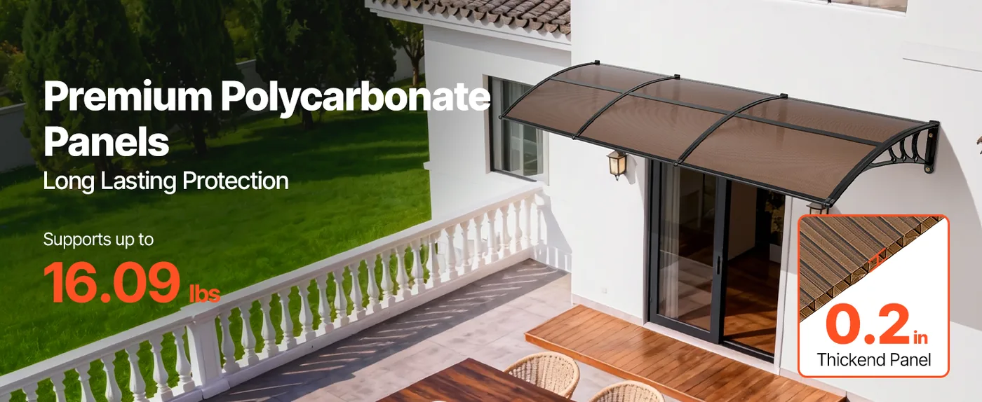 VEVOR Awnings for Door Entrance 40*120 inches Brown Premium PC Panels