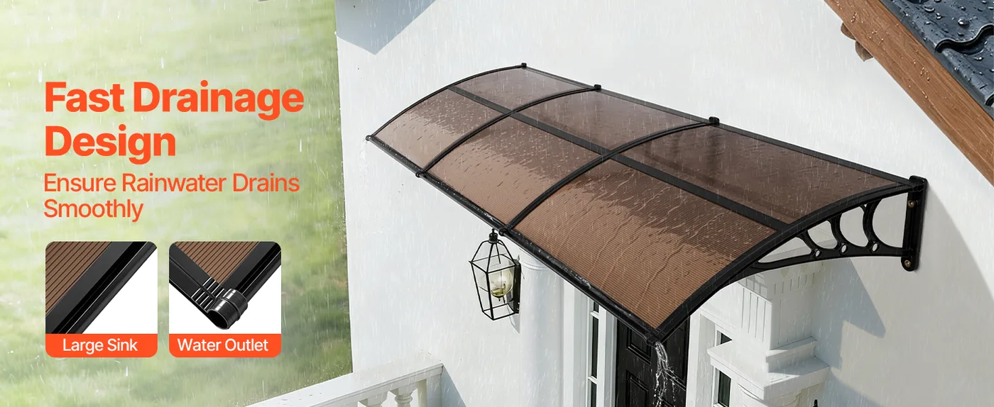 VEVOR Awnings for Door Entrance 40*120 inches Brown Upgraded Drainage Sink