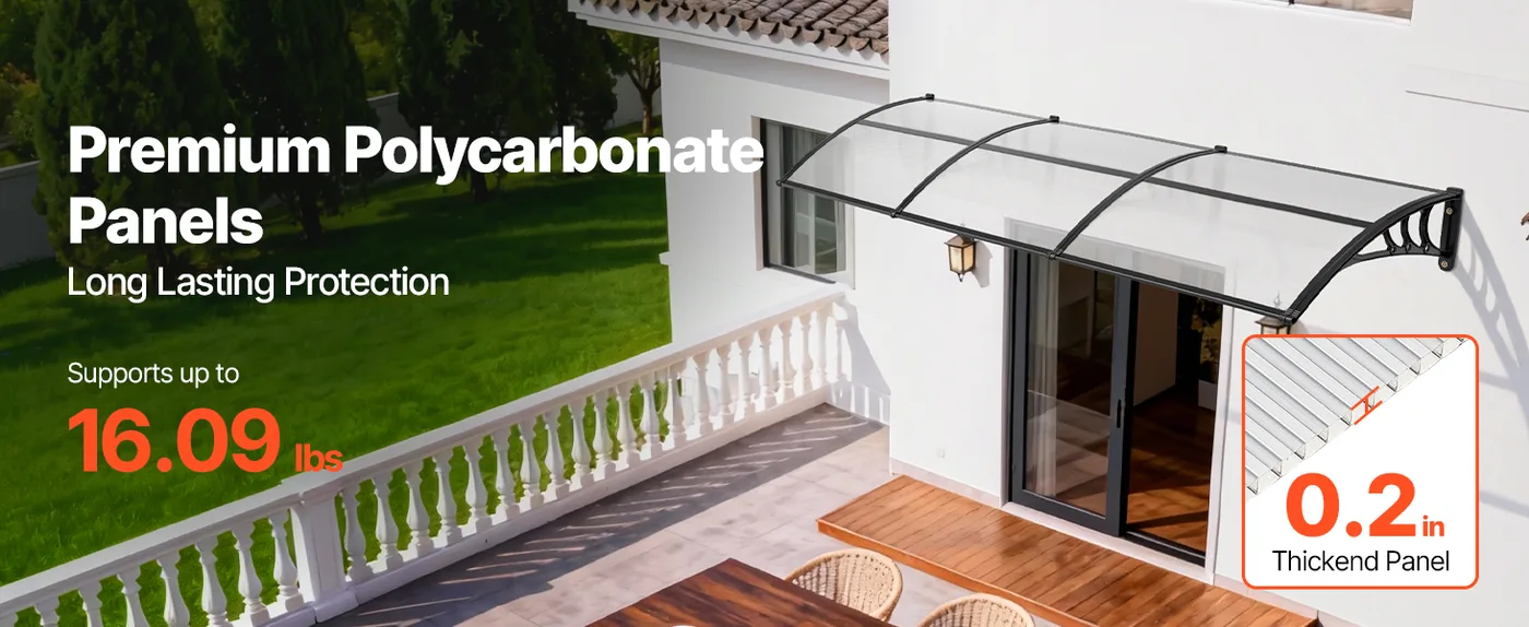 VEVOR Awnings for Door Entrance 40*120 inches Transparent Premium PC Panels