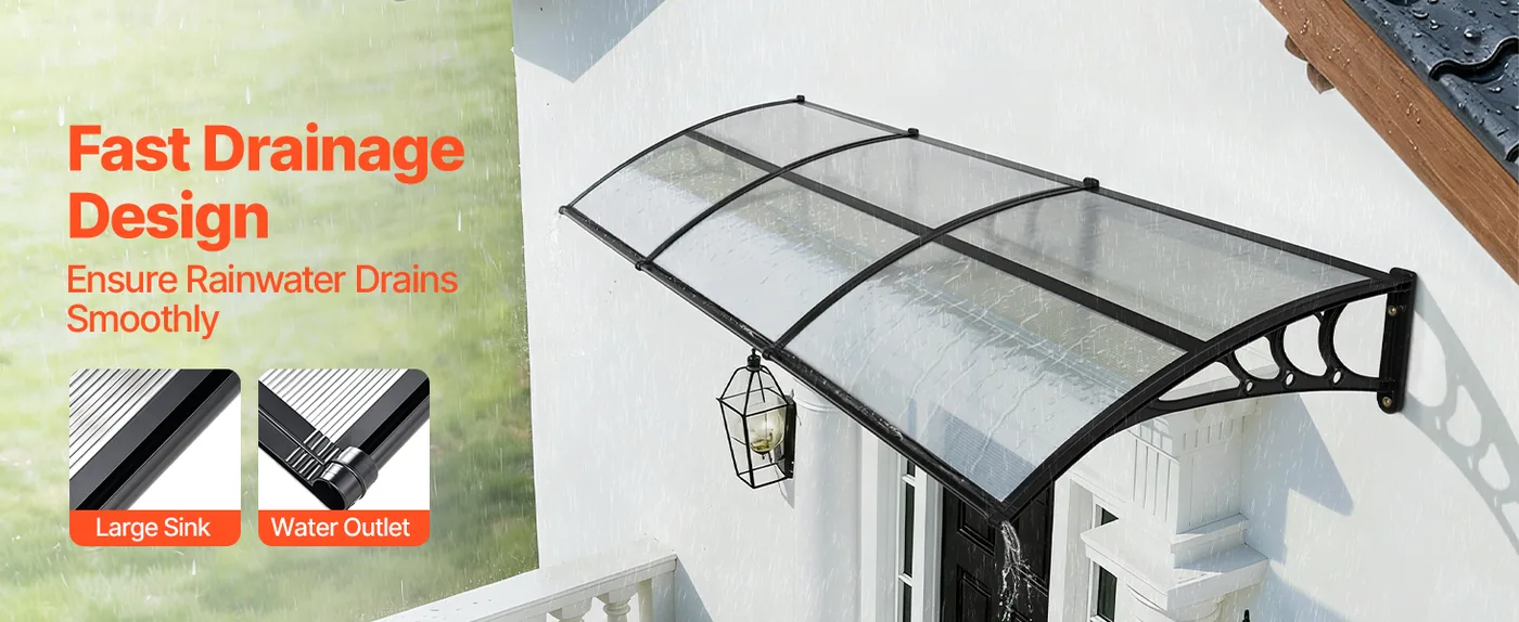VEVOR Awnings for Door Entrance 40*120 inches Transparent Upgraded Drainage Sink
