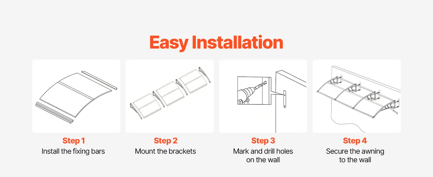VEVOR Awnings for Door Entrance 40*120 inches Transparent Easy Installation