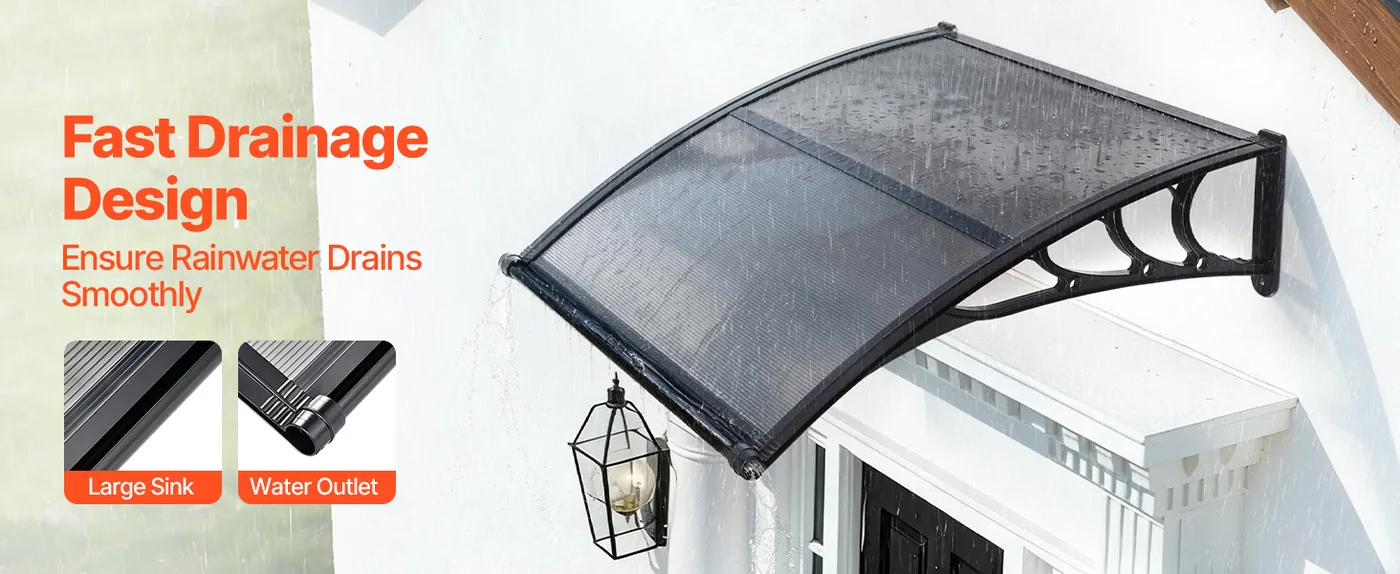 VEVOR Awnings for Door Entrance 40*40 inches Smoke Gray Upgraded Drainage Sink