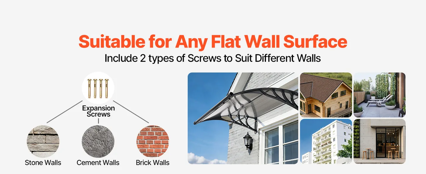 VEVOR Awnings for Door Entrance 40*40 inches Smoke Gray Fits Multiple Wall Types