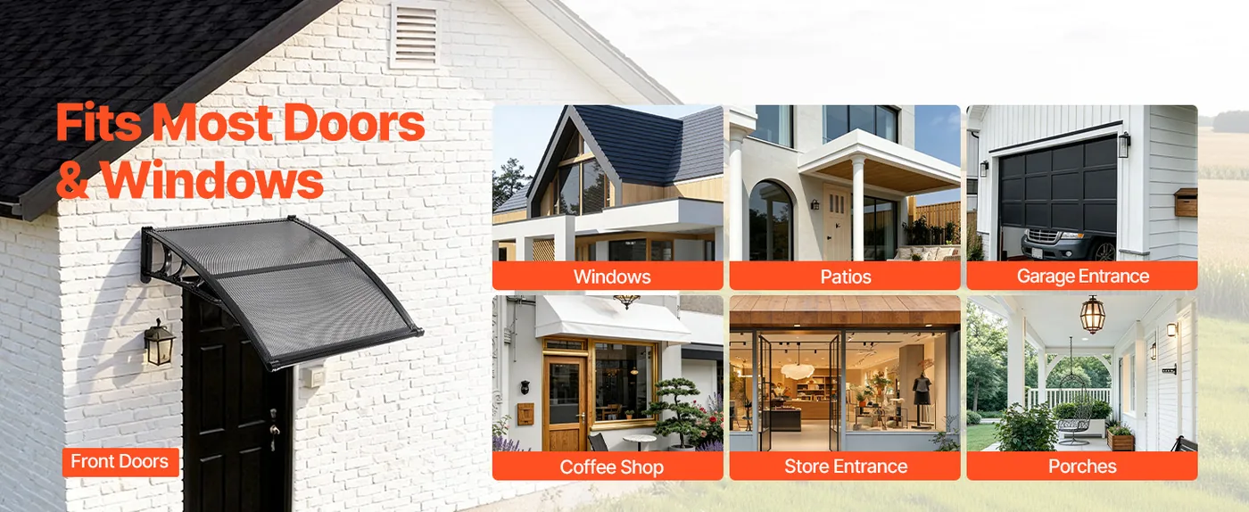 VEVOR Awnings for Door Entrance 40*40 inches Smoke Gray Wide Applications