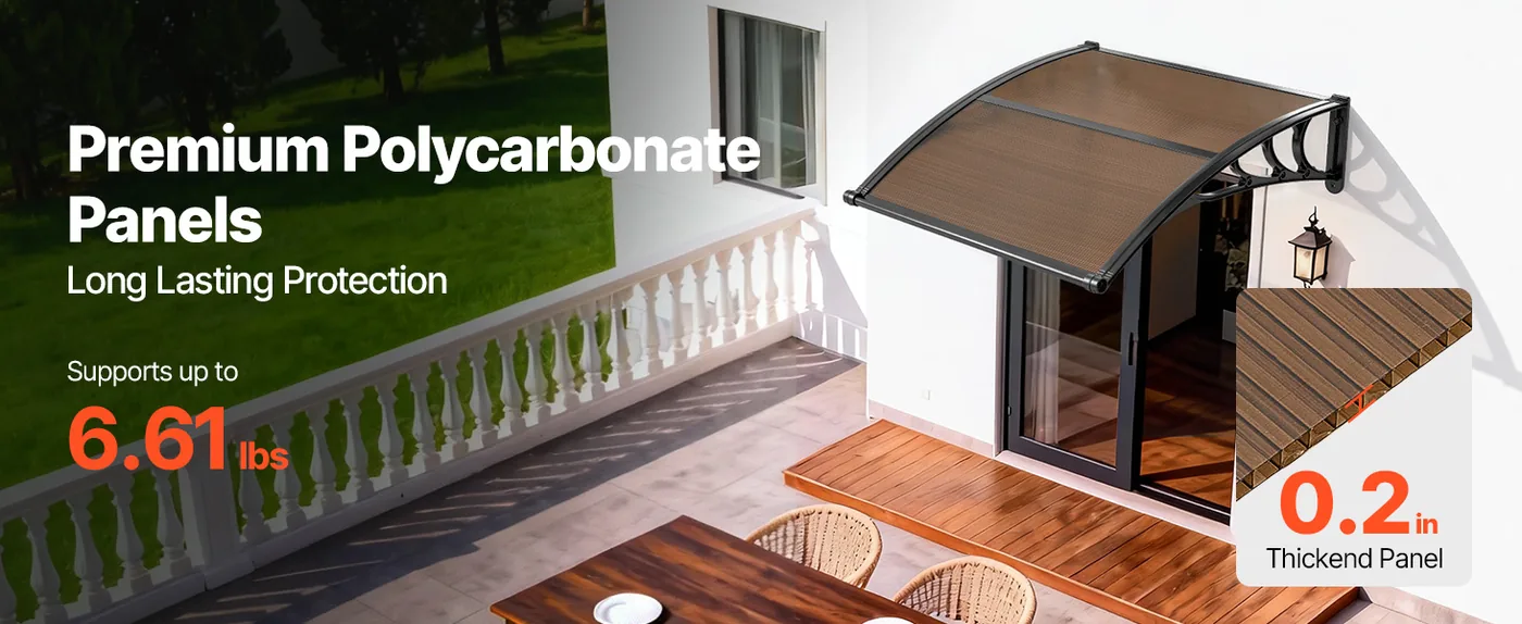 VEVOR Awnings for Door Entrance 40*40 inches Brown Premium PC Panels