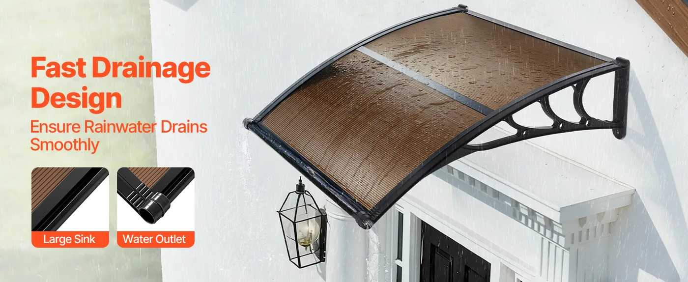 VEVOR Awnings for Door Entrance 40*40 inches Brown Upgraded Drainage Sink