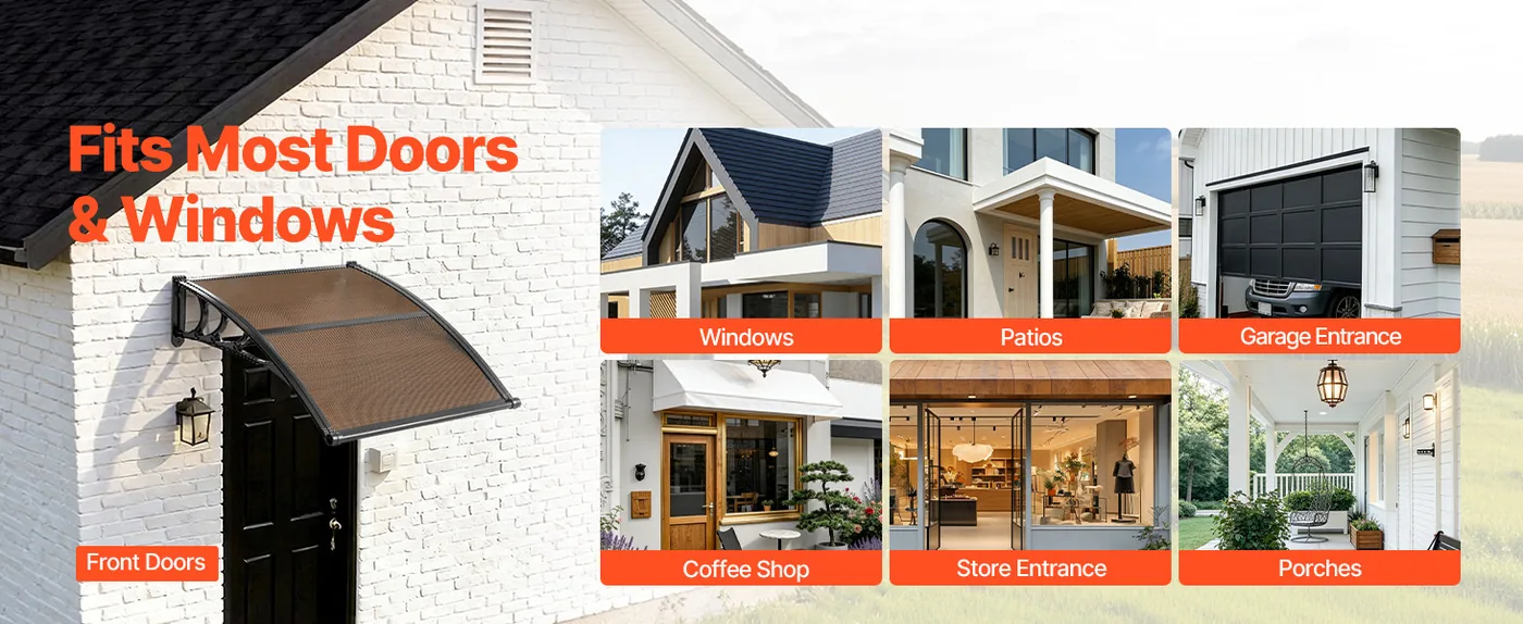 VEVOR Awnings for Door Entrance 40*40 inches Brown Wide Applications