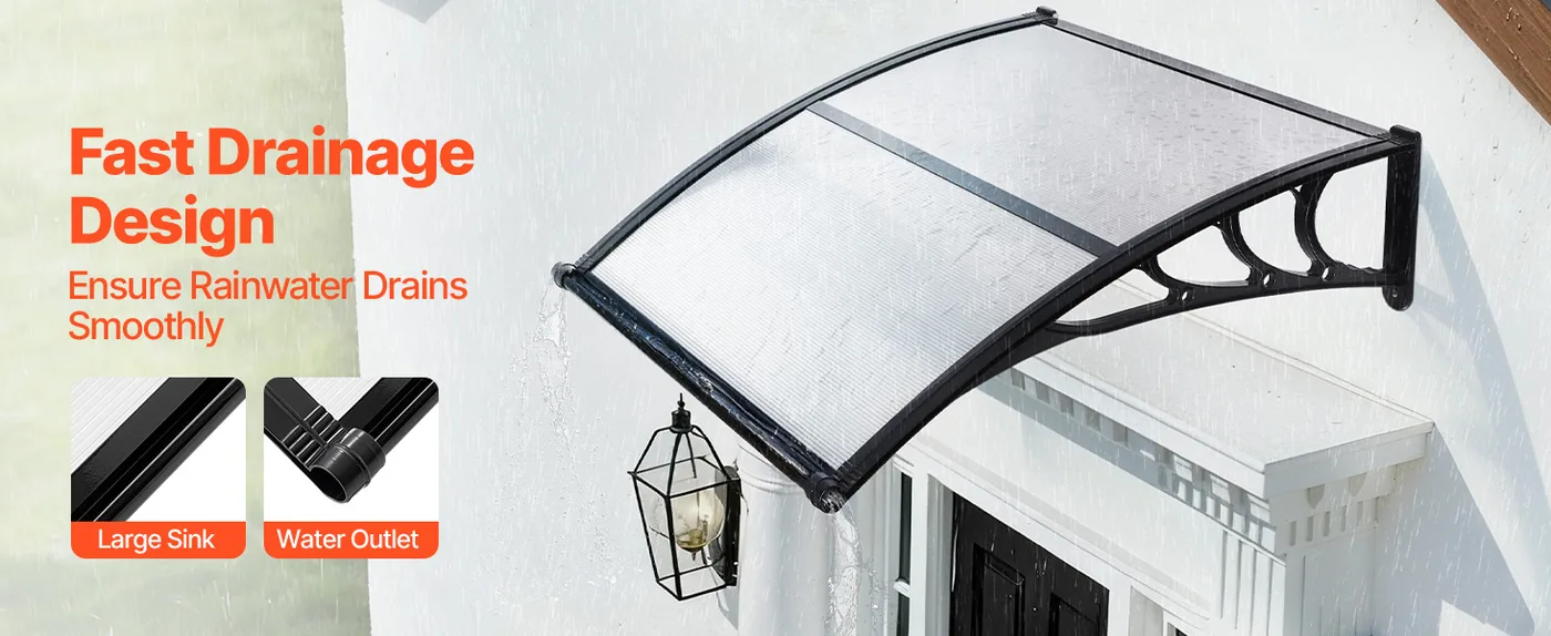 VEVOR Awnings for Door Entrance 40*40 inches Transparent Upgraded Drainage Sink