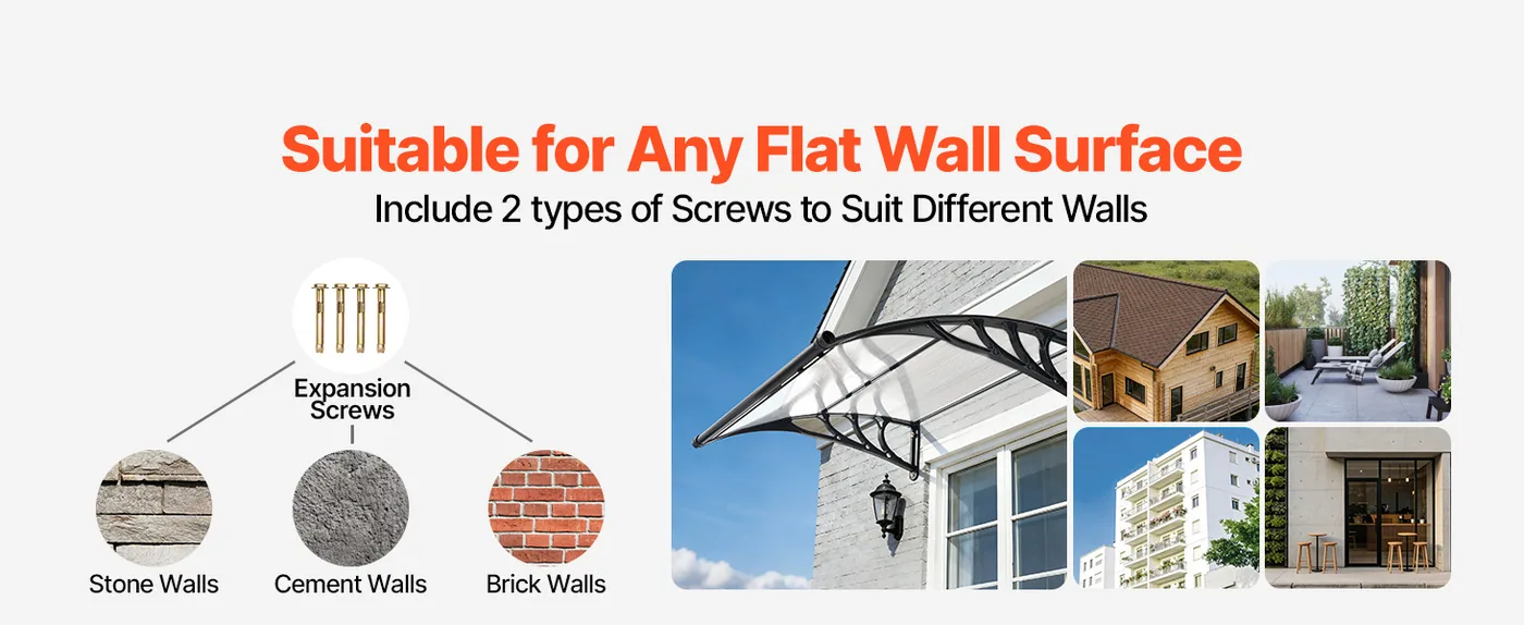 VEVOR Awnings for Door Entrance 40*40 inches Transparent Fits Multiple Wall Types