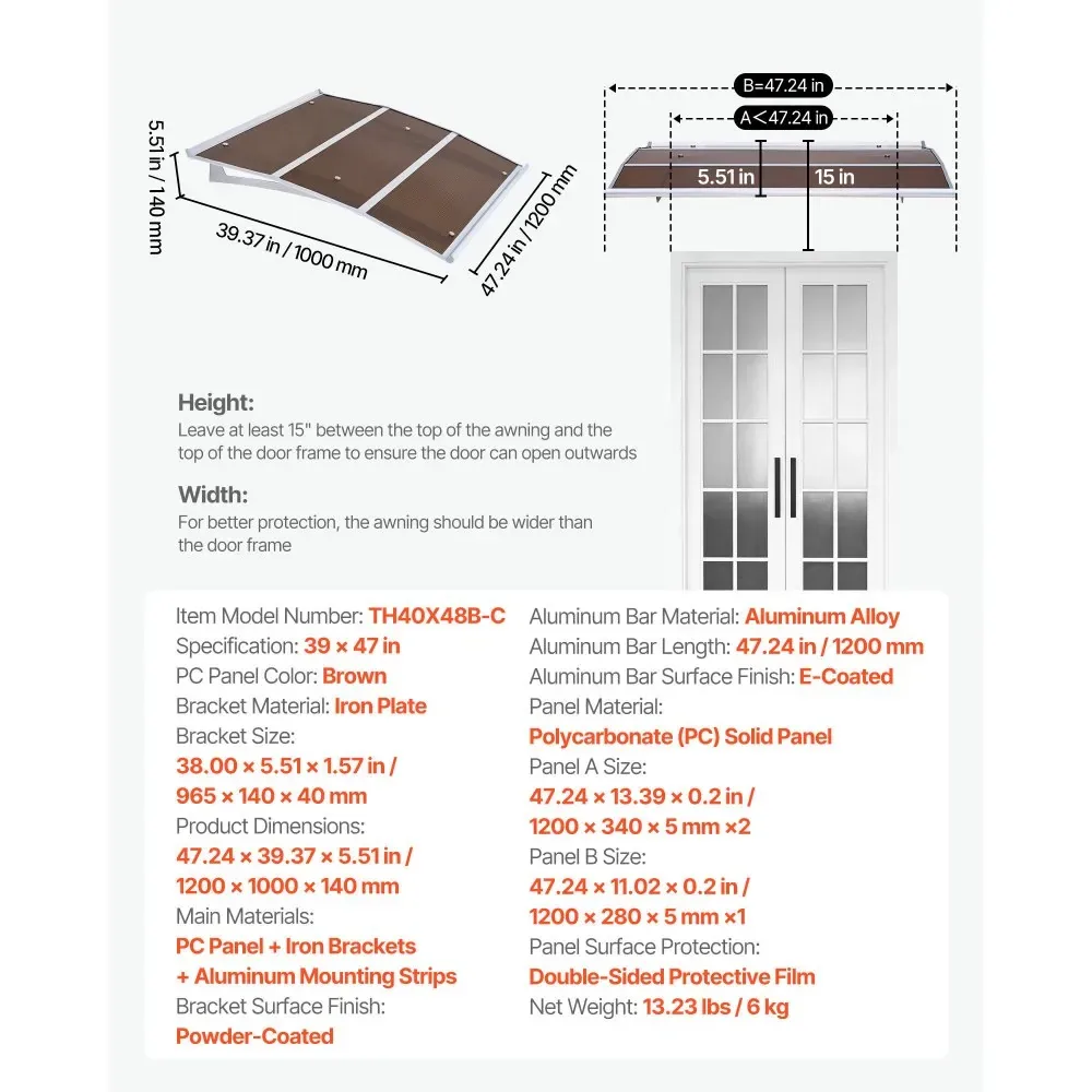 VEVOR Awnings for Door Entrance 40*48 inches Brown product image 7