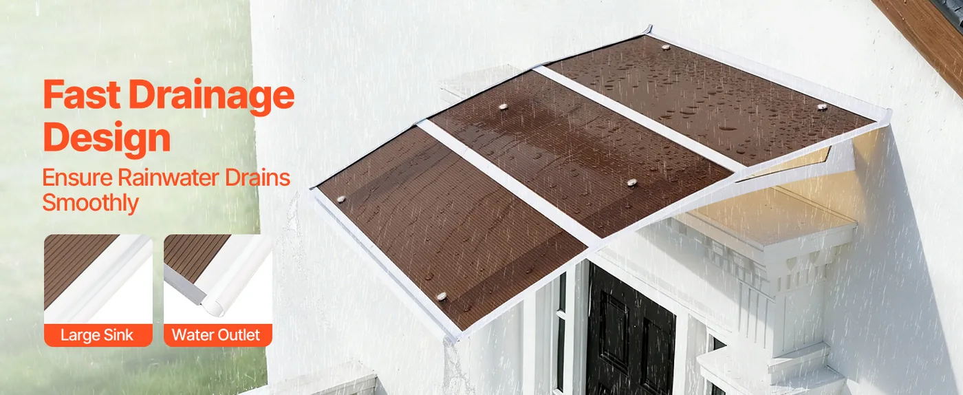 VEVOR Awnings for Door Entrance 40*48 inches Brown Upgraded Drainage Sink