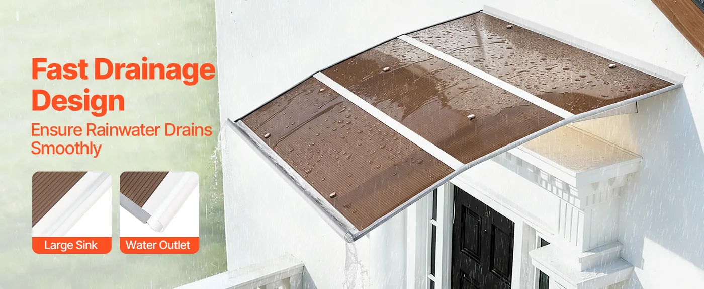 VEVOR Awnings for Door Entrance 40*59 inches Brown Upgraded Drainage Sink