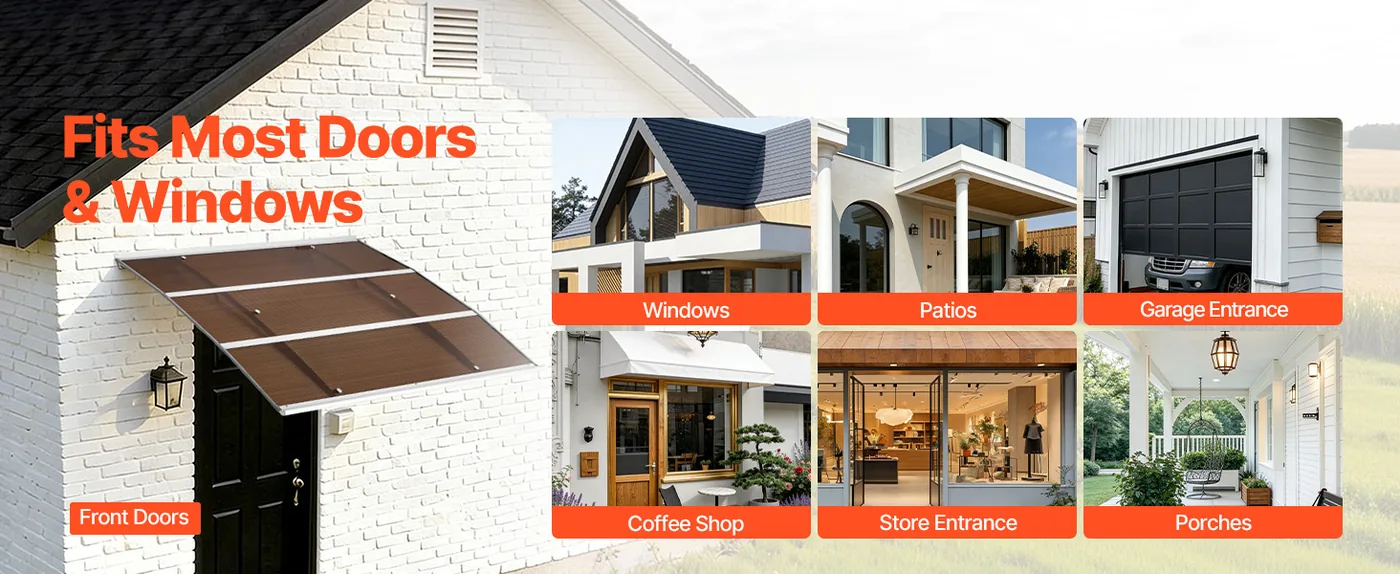 VEVOR Awnings for Door Entrance 40*59 inches Brown Wide Applications