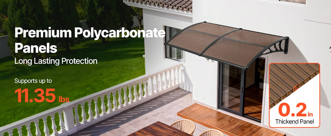 VEVOR Awnings for Door Entrance 40*80 inches Brown Premium PC Panels