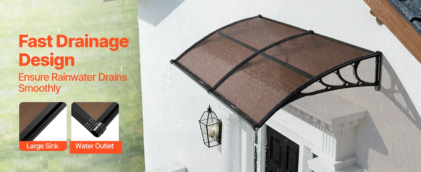 VEVOR Awnings for Door Entrance 40*80 inches Brown Upgraded Drainage Sink