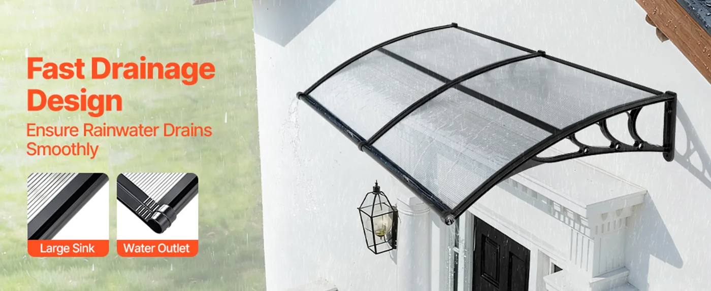 VEVOR Awnings for Door Entrance 40*80 inches Transparent Upgraded Drainage Sink