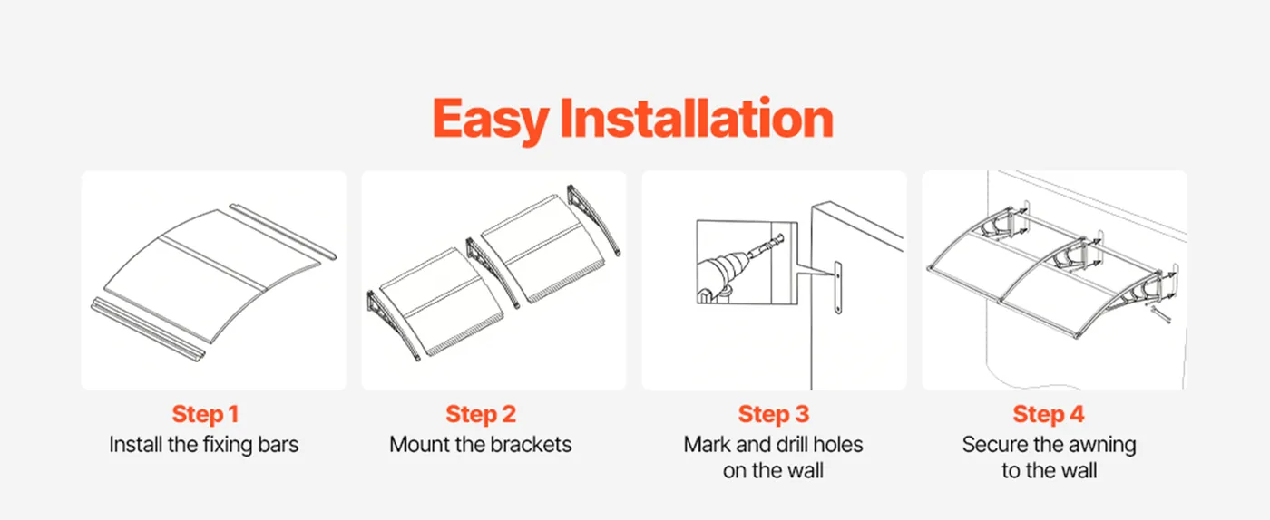 VEVOR Awnings for Door Entrance 40*80 inches Transparent Easy Installation