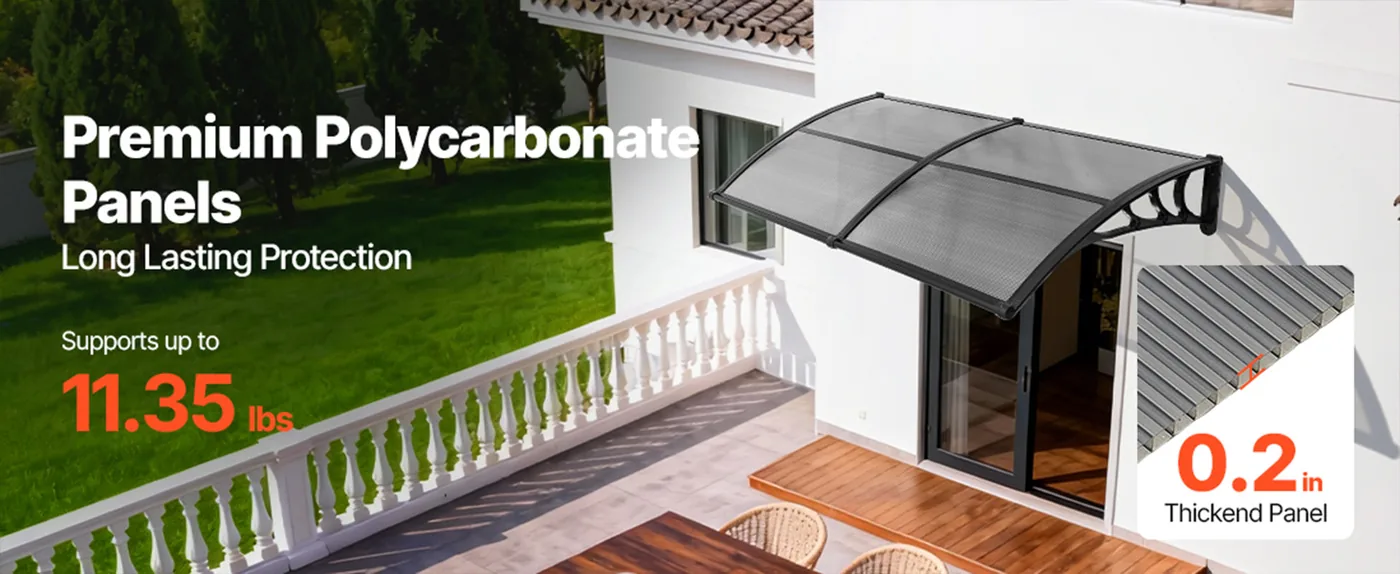 VEVOR Awnings for Door Entrance 40*80 inches Smoke Gray Premium PC Panels