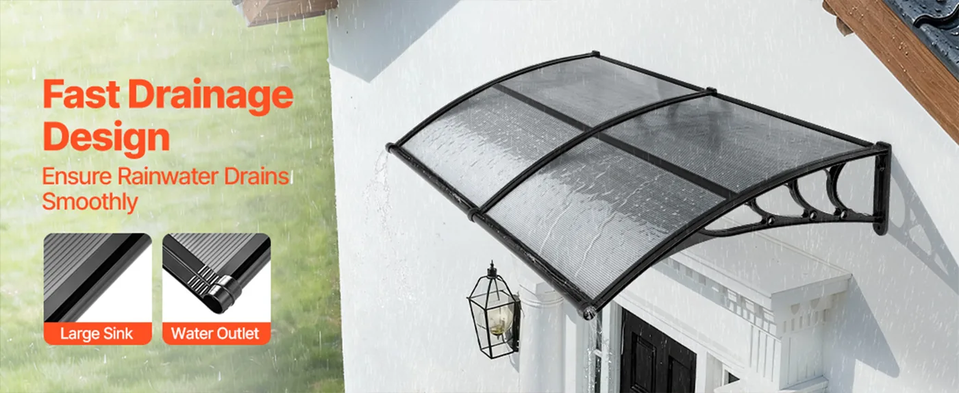 VEVOR Awnings for Door Entrance 40*80 inches Smoke Gray Upgraded Drainage Sink