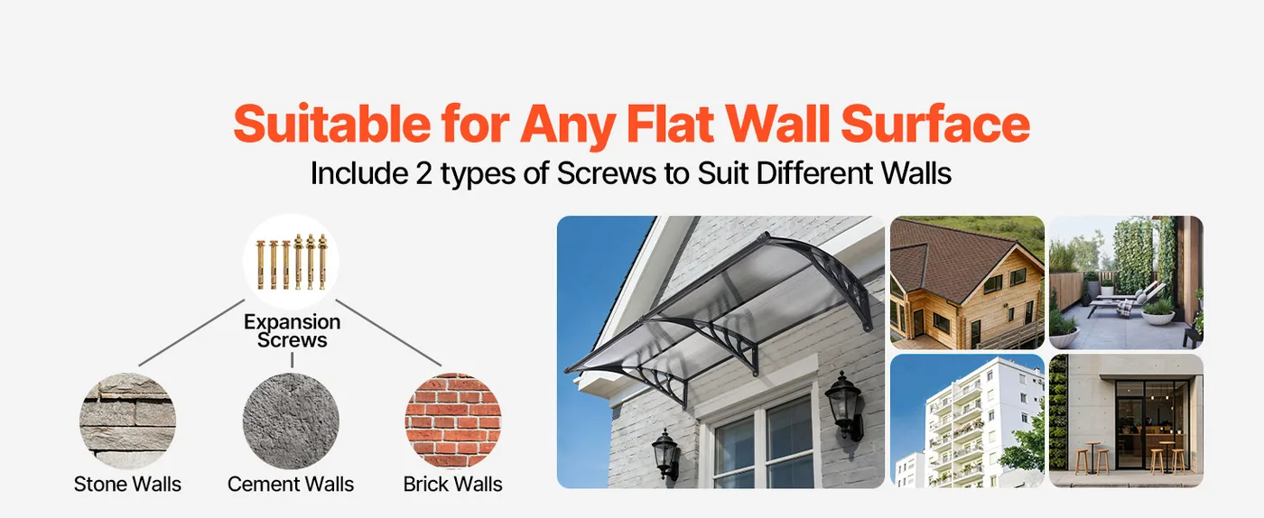 VEVOR Awnings for Door Entrance 40*80 inches Smoke Gray Fits Multiple Wall Types