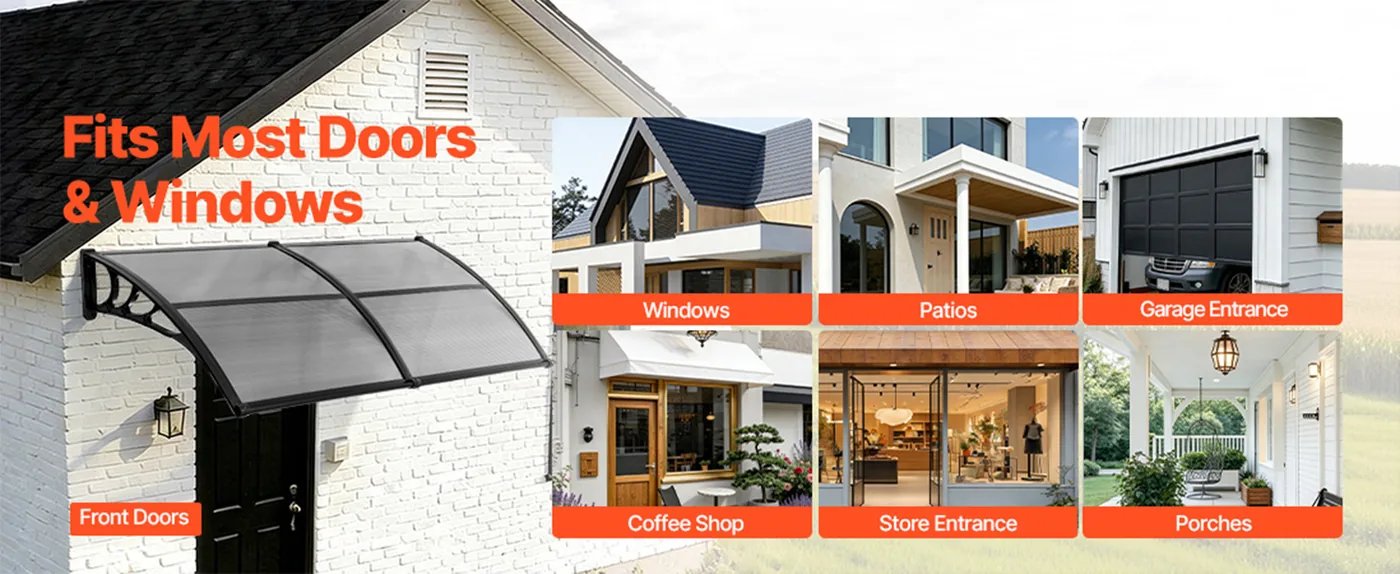 VEVOR Awnings for Door Entrance 40*80 inches Smoke Gray Wide Applications