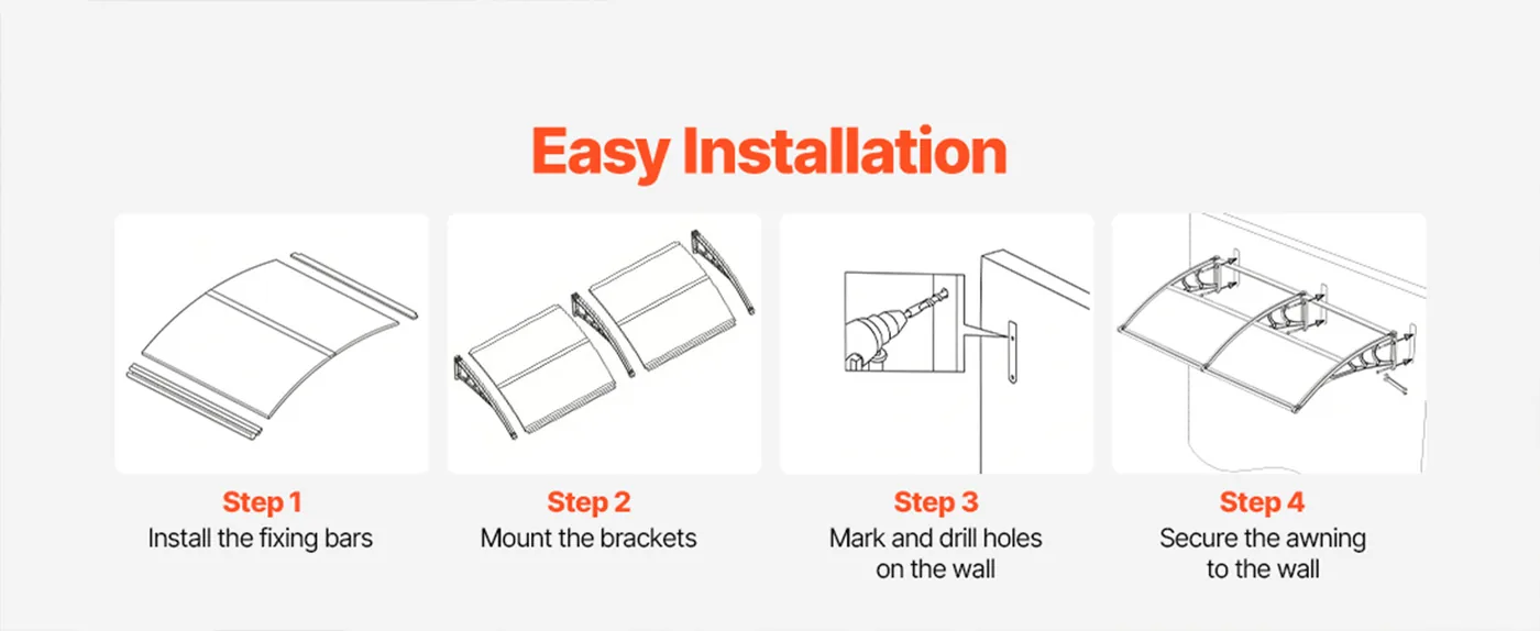 VEVOR Awnings for Door Entrance 40*80 inches Smoke Gray Easy Installation