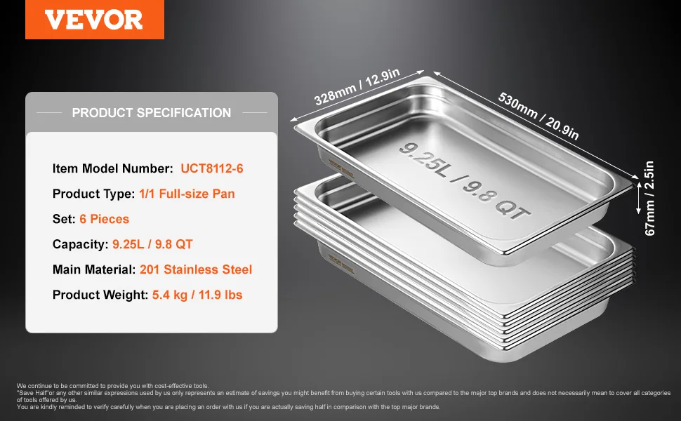 VEVOR full size food pans restaurant storage