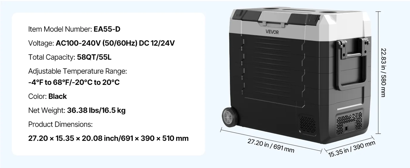 VEVOR Car Refrigerator 58QT feature 1