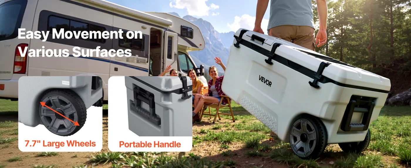 VEVOR Hard Cooler 106QT Smooth-Rolling Wheels