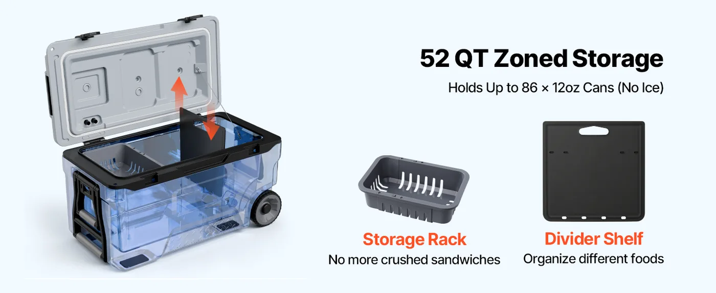 VEVOR Hard Cooler 52qt Large Capacity Storage