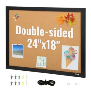 VEVOR 24 x 18 in Double-Sided Cork Board with Frame front view