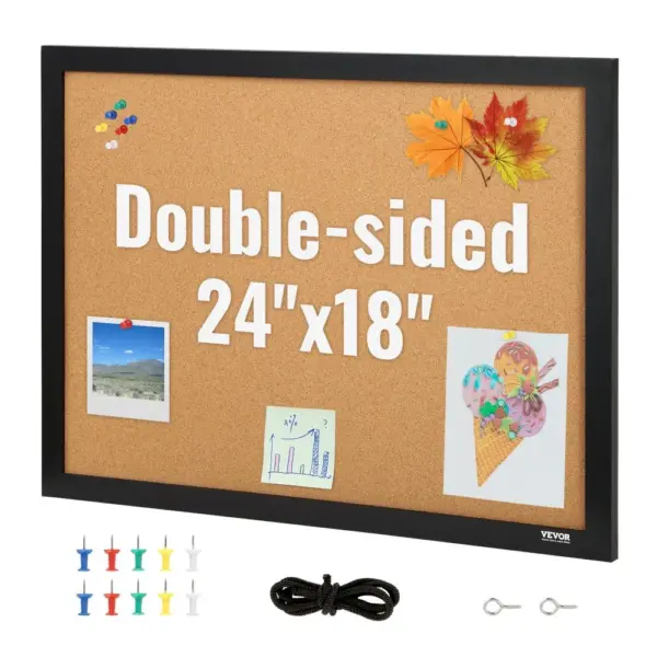 VEVOR 24 x 18 in Double-Sided Cork Board with Frame front view