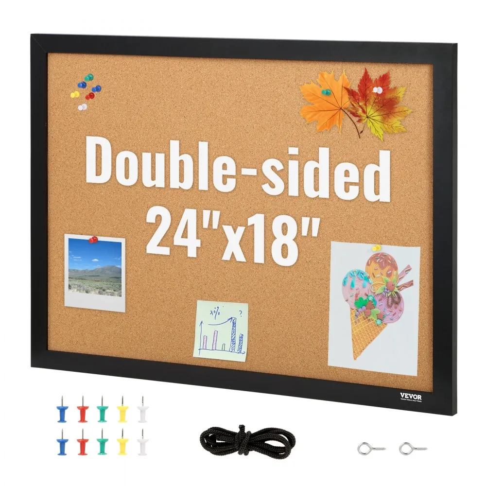 VEVOR 24 x 18 in Double-Sided Cork Board with Frame front view