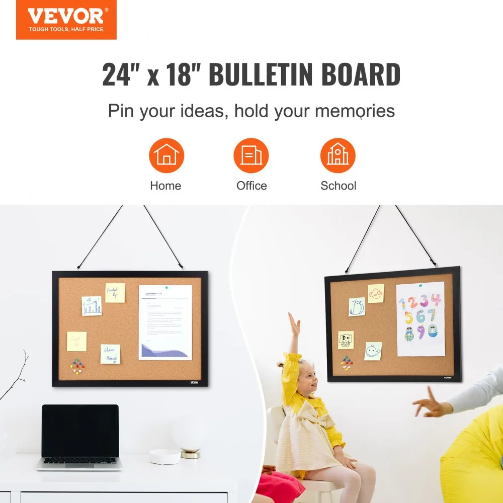 VEVOR 24 x 18 in Double-Sided Cork Board with Frame in use